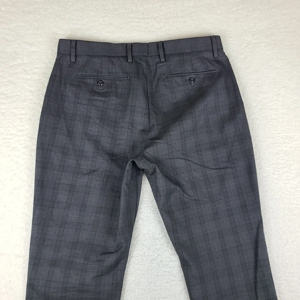 Banana Republic Pants Mens 34x34 Dark Gray Plaid Slim Tapered Fit Dress Slacks